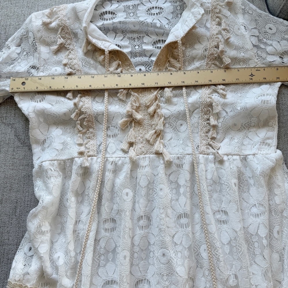 🇬🇷 Greek Santorini Lace Boho Dress with Tassels White Beige - Picture 10 of 13